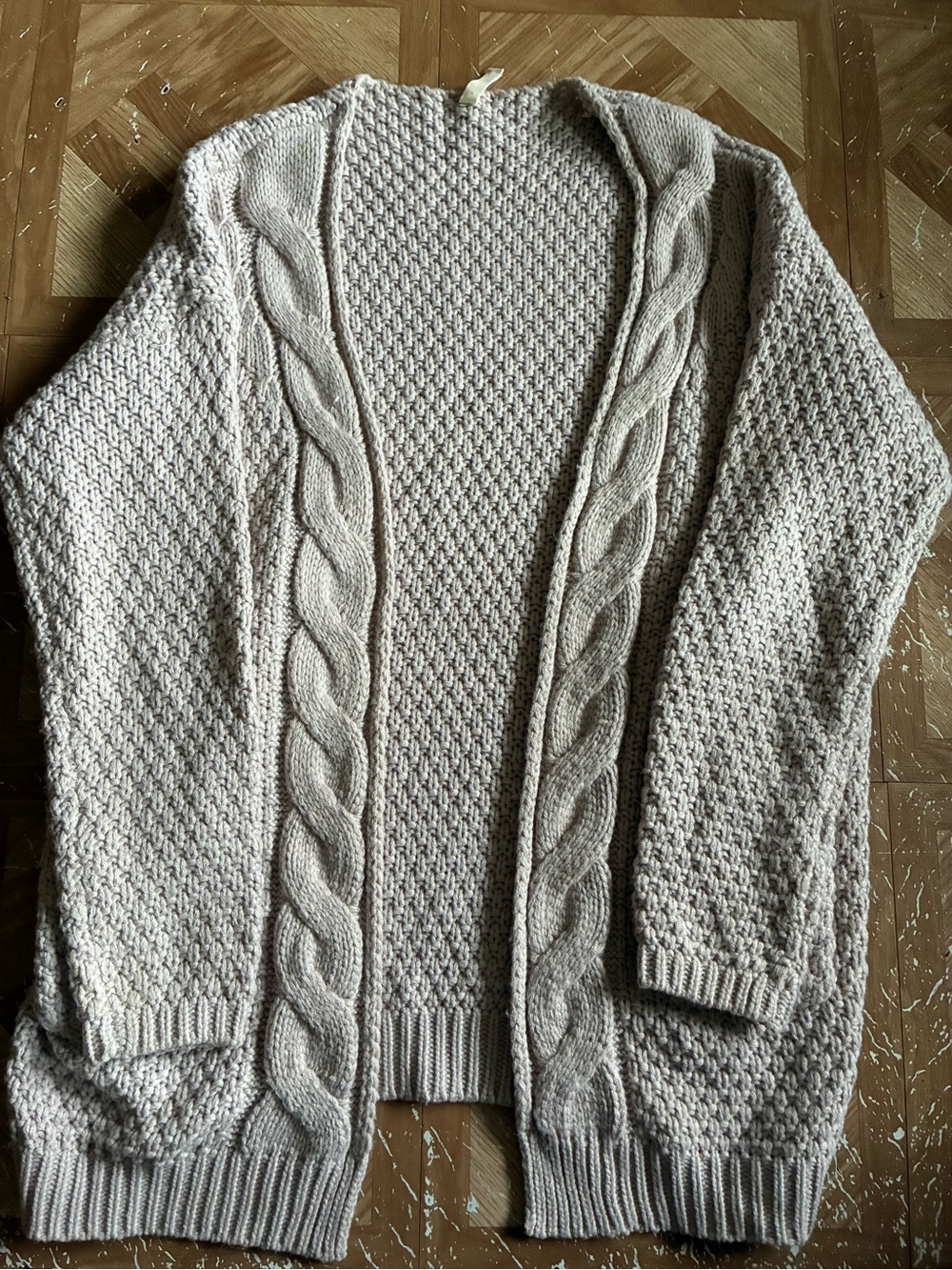 Open-Front Cable & Seed Stitch Cardigan - Cream